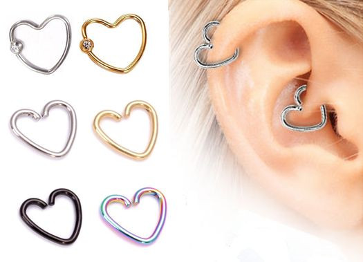 Aro piercing corazón Daith Tragus cartílago acero quirúrgico con gema de circonio cúbico