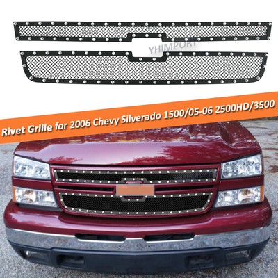 Chevy Silverado Grille Insert Combo - Stainless Steel Black Mesh With Chrome Rivets - View #5