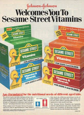1989 Sesame Street Vitamins Johnson & Johnson vintage Print AD Advertisement