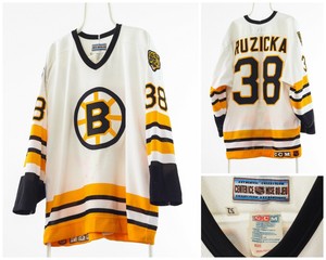 1990-1993-Vintage-Mens-BOSTON-BRUINS-RUZICKA-38-NHL-CCM-Hockey-Jersey-Size-52