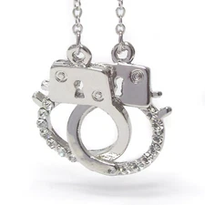 Crystal Stud Handcuffs Pendant Necklace White Gold
