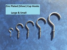 CUP HOOKS Small / Large Silver Zinc Hanging Mug Shed Garage CHOOSE SIZE & NUMBER