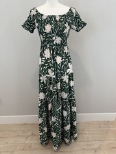 Baltic Born Becca Smocked Maxi Dress Women  s Size M Green Floral Short Sleeve