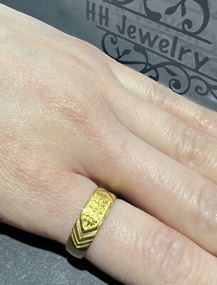 24K Yellow Gold Luck, Longevity & Happiness Chinese Character Ring