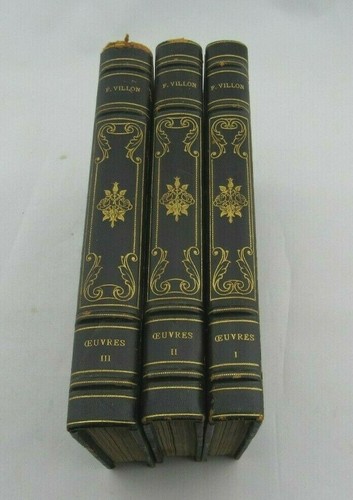 Francois Villon Oeuvres 1923 Edition Critique FRENCH Three Volumes Leather - Foto 1 di 6