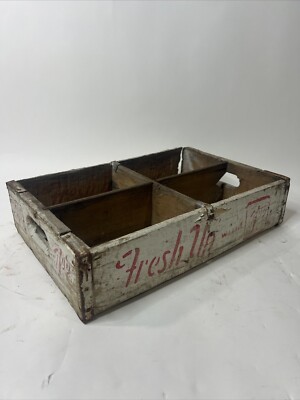 Vintage Wooden Soda Crate Carrier Seven Up 7-Up Wood Fresh Up Alton Illinois
