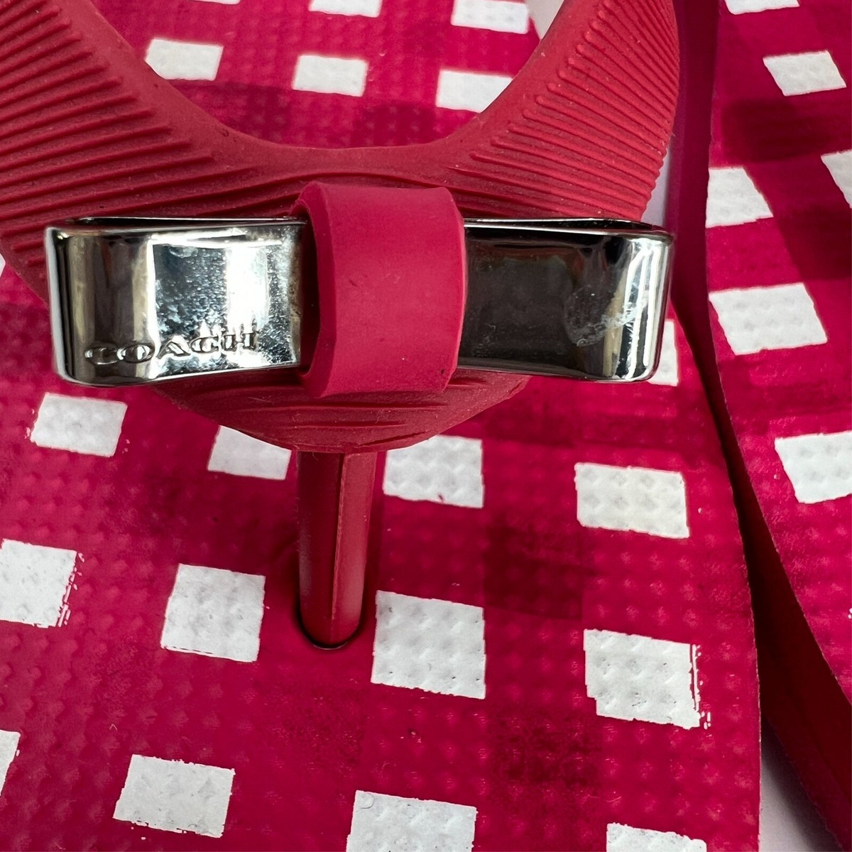Coach Sandal Women 6 Bow Flip Flop Gingham Flat Thong Beach Pool