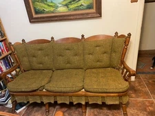 Tell city L 5’8”x W 22”x H 3’1” used maple sofa with  olive green cushions. SOLD