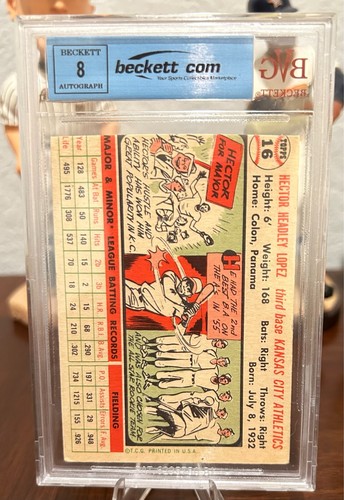 Topps 1956 Héctor López A's firmado Beckett auténtico automático certificado por la JSA - Imagen 2 de 2