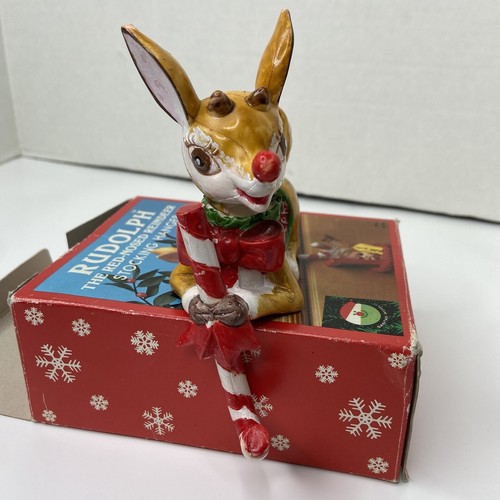 Rudolph Red Nose Reindeer Santas World Kurt Adler Stocking Holder VTG 1983 - Picture 7 of 11