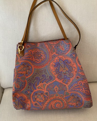 Eric Javits Paisley Multicolor Tote Bag Leather Handles Pre-owned - Picture 2 of 6