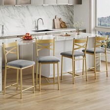 PU Bar Stools Set of 2/4 Kitchen Island Chairs X Back Footrest Black