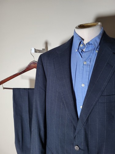 Chaps Ralph Lauren, Vintage Chaps Ralph Lauren wool Navy Wide Stripe Suit 44R Jacket Pants W38 X L32