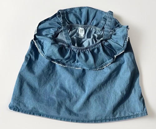 GAP Girls Size 10 Large Denim Loose Fit Ruffle Top Blouse Thin Straps Cotton EUC - Picture 2 of 11