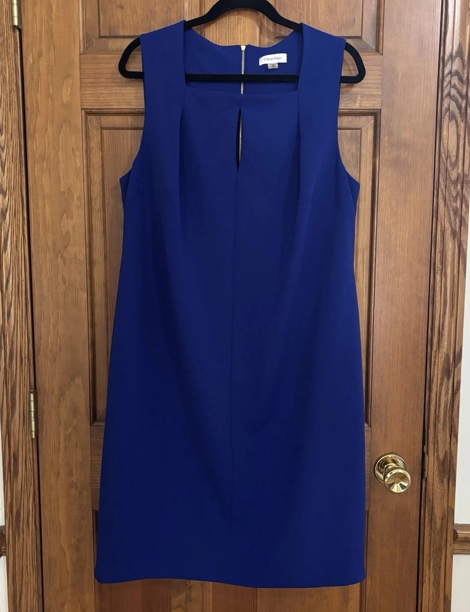 green emerald velvet dress Calvin Klein Women's Sleeveless Square Neck Sheath Dress, Ultramarine 18, 6  at Amazon Women's Clothing store main image 1