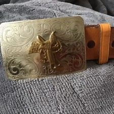 VTG Tony Lama Tooled Leather Belt Acorn  Leaves   Size 38 USA  Buckle
