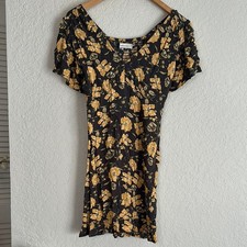 Abercrombie & Fitch Mini Dress Floral Y2K Rayon Grey Gold Smocked Boho XS