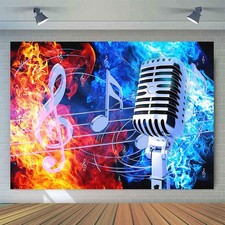 7x5ft Ice Fire Microphone Music Backdrop Night Show Music Note Background