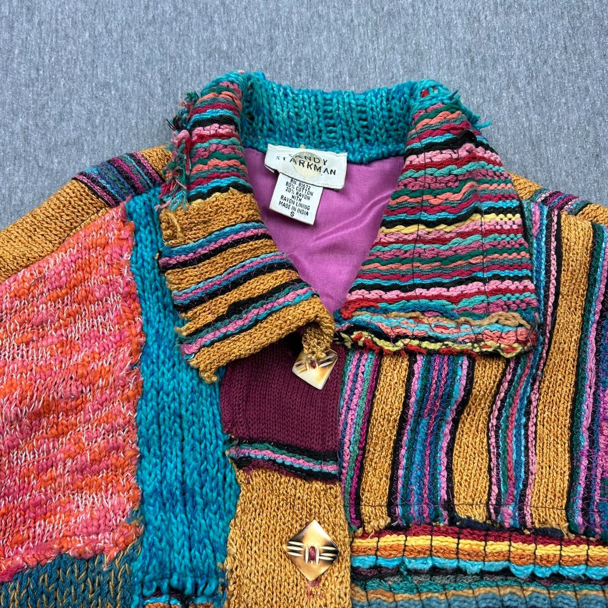 Sandy Starkman Yarn Patchwork Jacket Womens Small Art to Wear Knit
