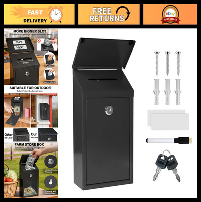 Metal Donation Suggestion Box with Lock & Key - Wall Mount Drop Box for Office &