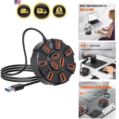USB Hub 10 Port USB 3.0 Splitter Extender Powered Multiport Adapter for Laptop P