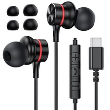 MOSWAG USB C Wired Earbuds HiFi Stereo in-Ear Headphones 1 Pack Black