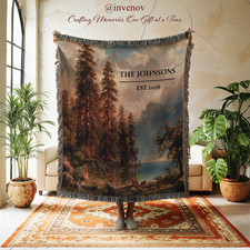 Personalized Mountain Woven Blanket, Custom Family Name Wall Tapestry