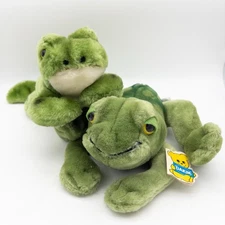 Vintage 1976 Dakin Green Spotted Frog Plush + 1985 Nature Babies Leap Frog Plush