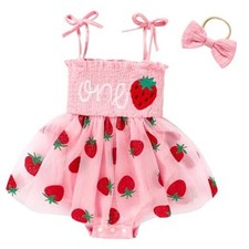 Baby Girl 1st Birthday Clothes One Year Old Tulle Romper 12-18Months Pink4