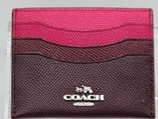 Coach Slim Id Card Case CBX13 Dragon fruit/Pink/Tan Brown, Leather