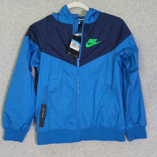 New Nike Sportswear Logo Boys Kids Youth M Blue Windrunner Hoodie Jacket Coat