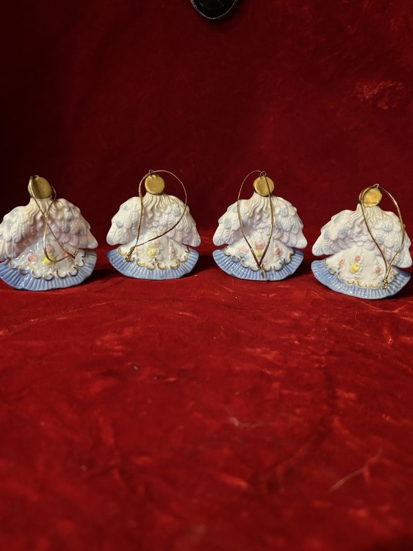 4 Angel Christmas Ornaments | Porcelain Angels| Vintage Christmas 2 1/2” Blue