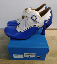 John Fluevog Aphelion Blue & White Heels Womens Size 9.5 Leather Shoes - New