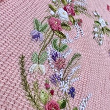 Handmade Afghan Pink Baby Girl Blanket 3D Floral Embroidered Soft Knit Crochet