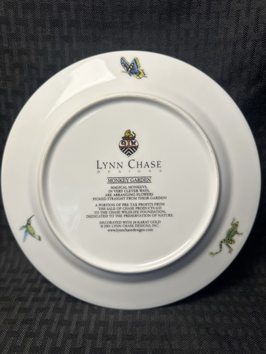 Lynn Chase Monkey Garden Set mit vier Tellern 9" 24k Goldakzente - wunderschön! - Bild 3 von 10