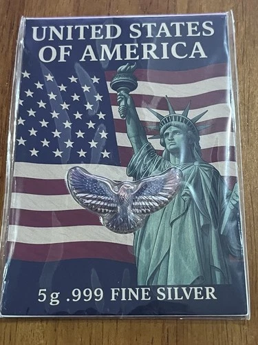5 Gram .999 Fine Silver Eagle Colorized Patriotic Card Fractional Bullion