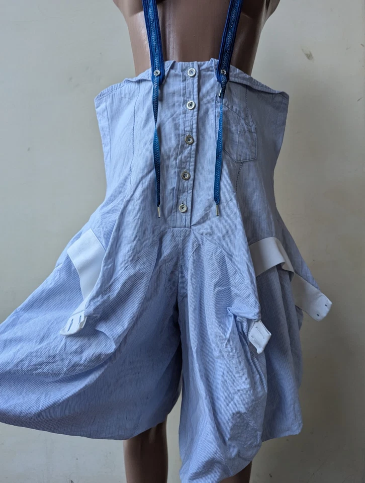 Le jean de Marithe Francois Girbaud culotte shorts chic avant garde blue striped - Image 3 of 4