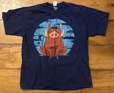 Disney The Lion King Pumbaa Short Sleeve Navy Blue T-Shirt Size XL Y2K
