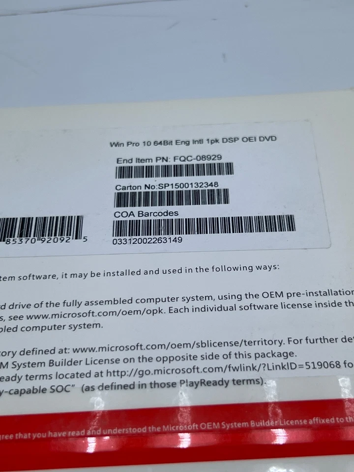 (Los 2 Stk) Microsoft FQC-08929 Win Pro 10 64Bit Eng Int 1PK DSP OEI DVD - Bild 3 von 4