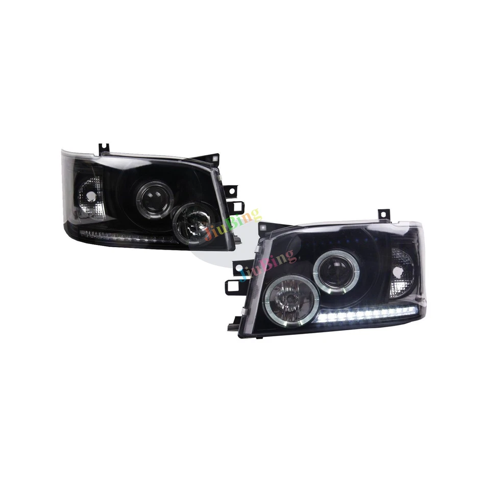 Black Lens White Angel-eye LED Headlight Lamp For Toyota Hiace 200 Van 2005~2009 - Image 2 of 4
