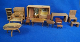 Muebles de madera miniatura vintage para casa de muñecas