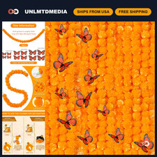 10 Pack 5ft Orange Marigold Flower Garland Butterfly - Wedding, Party, Christm