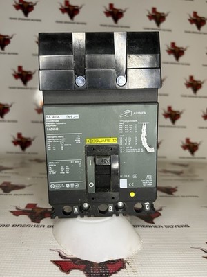 Square D FA34040 Circuit Breaker 40 Amp 480VAC 3Pole