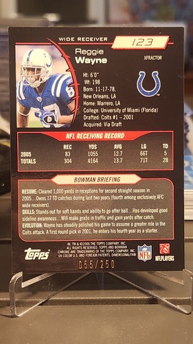 2006 Bowman Chrome X-Fractor /250 Reggie Wayne #123 - Picture 2 of 3