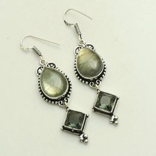 Orecchini pendenti goccia fatti a mano pietra preziosa labradorite iolite gioielli 1,8" AE-51347