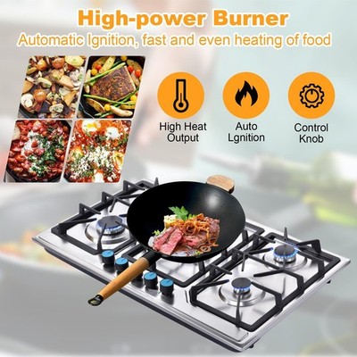 34'' Inch Gas Cooktop Propane Gas Stove 5 Burner NG LPG Dual Fuel Stainless Steel