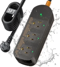 Power Strip Weatherproof, Transparent Surge Protector with 3 Wide Outlets, 18...
