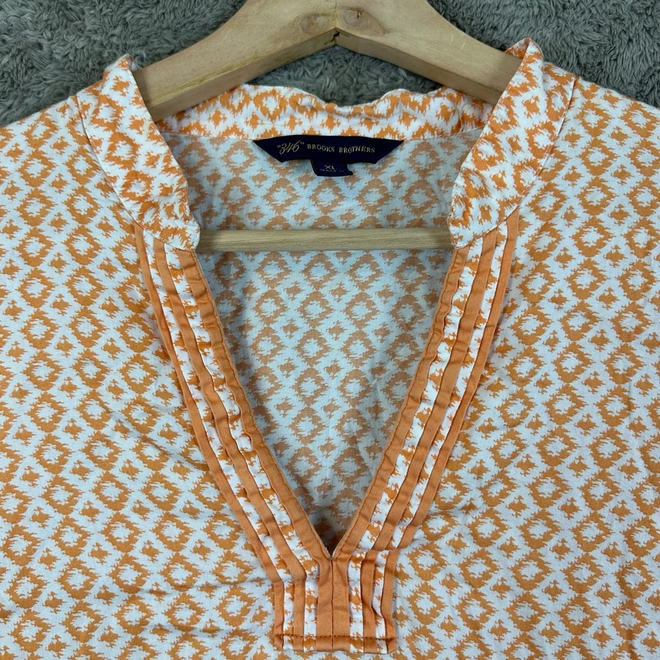 Brook Brothers 346 Diamond Print Cotton Boho Tunic Top Popover Orange White XL - Image 3 of 4