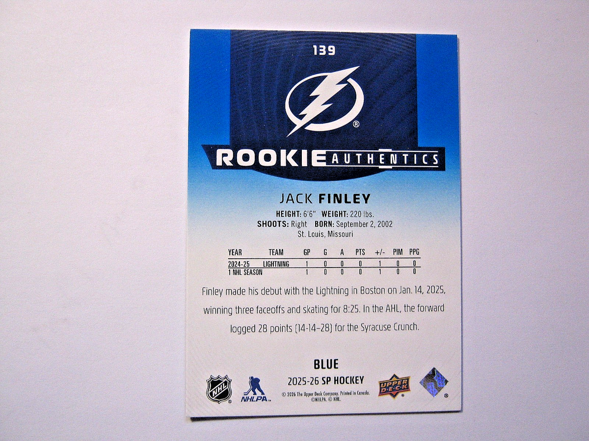 Jack Finley 2025-26 Upper Deck SP Blue Rookie Authentic Card #139