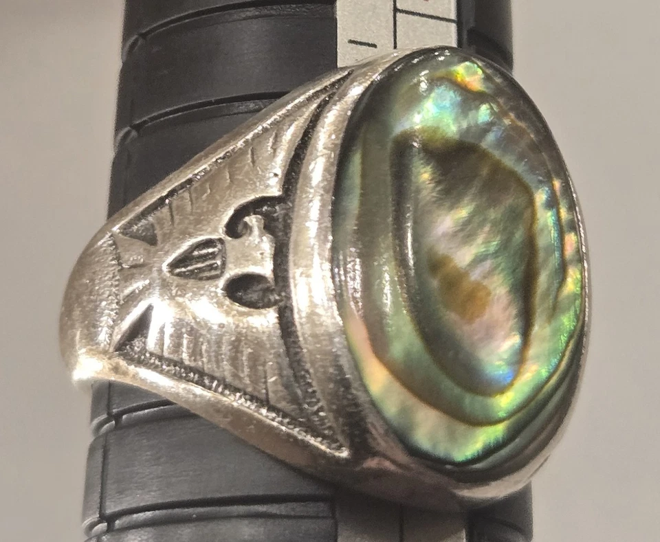 Anillo de plata esterlina para hombre abulón Thunderbird estilo suroeste talla 11 Foto 3 de 4